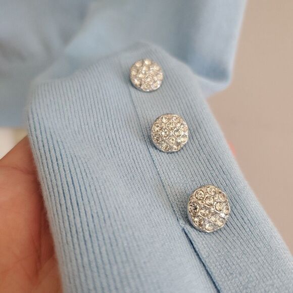 Zara V Neck Knit Button Up Cardigan Baby Blue Rhinestone Button NEW Preppy - Picture 4 of 10